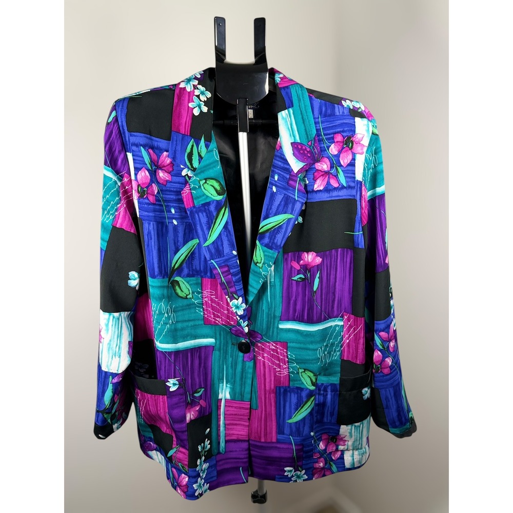 Vintage Willow Ridge Blazer Multi Color Floral Abstract Patchwork XL-P 80019
